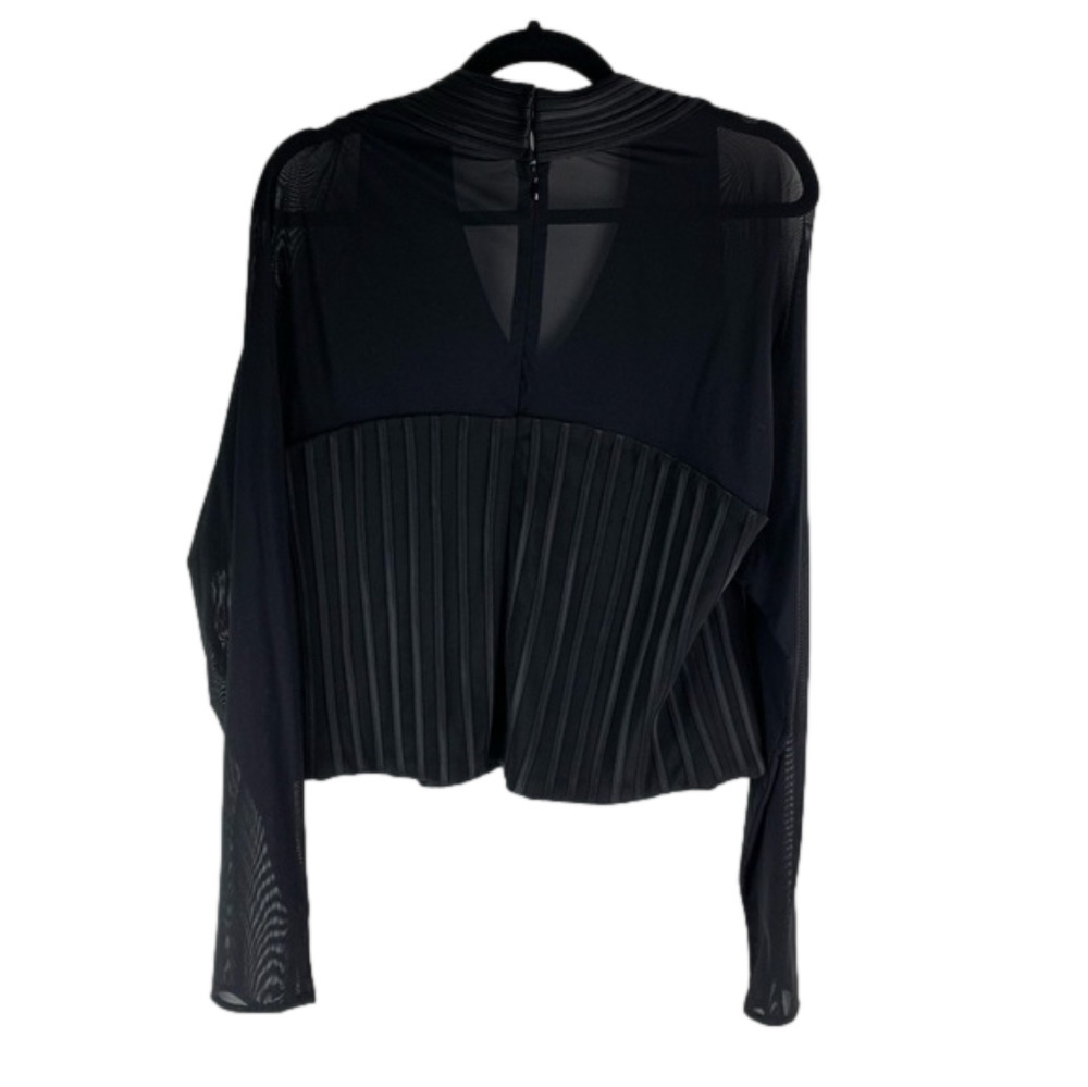 GILANI Black Long Sleeve V-Neck Sheer Top